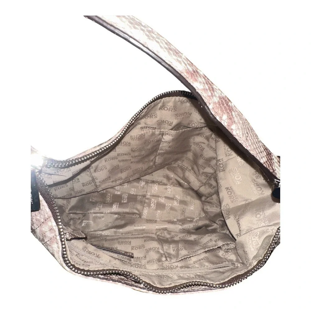 Michael Kors Fulton Brown Snakeskin Hobo Shoulder Bag